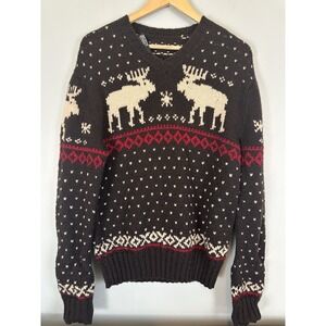 Vintage Polo Ralph Lauren Moose Sweater Men's M Wool Fair Isle Pullover Flawed